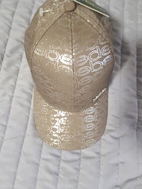 bebe Metallic Beige Monogram Cap
